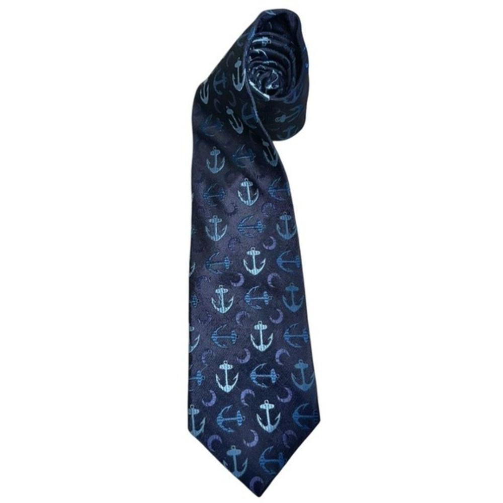 Romeo Gigli Navy Blue Anchor Nautical Pattern Neck Tie